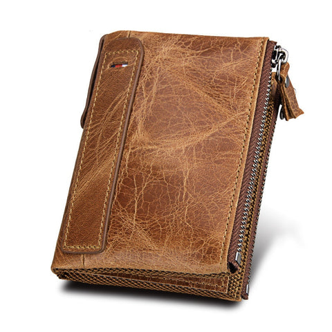 100% Genuine Leather Small Zipper Pocket Men Wallets