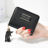 Solid Leather Tassel Small Woman Wallet