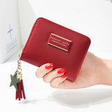 Solid Leather Tassel Small Woman Wallet